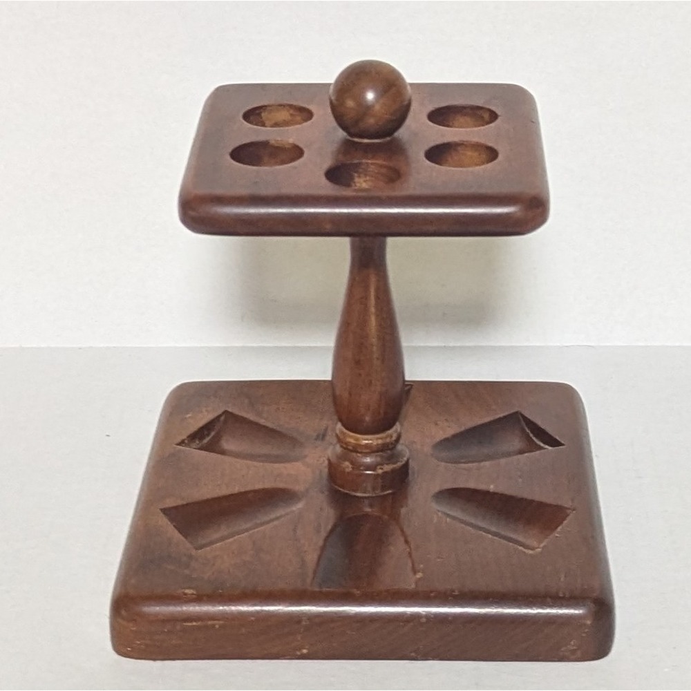 Vintage MCM Wooden Six-Pipe Tobacco Rack Stand Holder Dark Stained 6" Tall